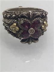 Barbara Bixby Sterling Silver 925 18K Gold Pink Garnet Flower Ring size 6